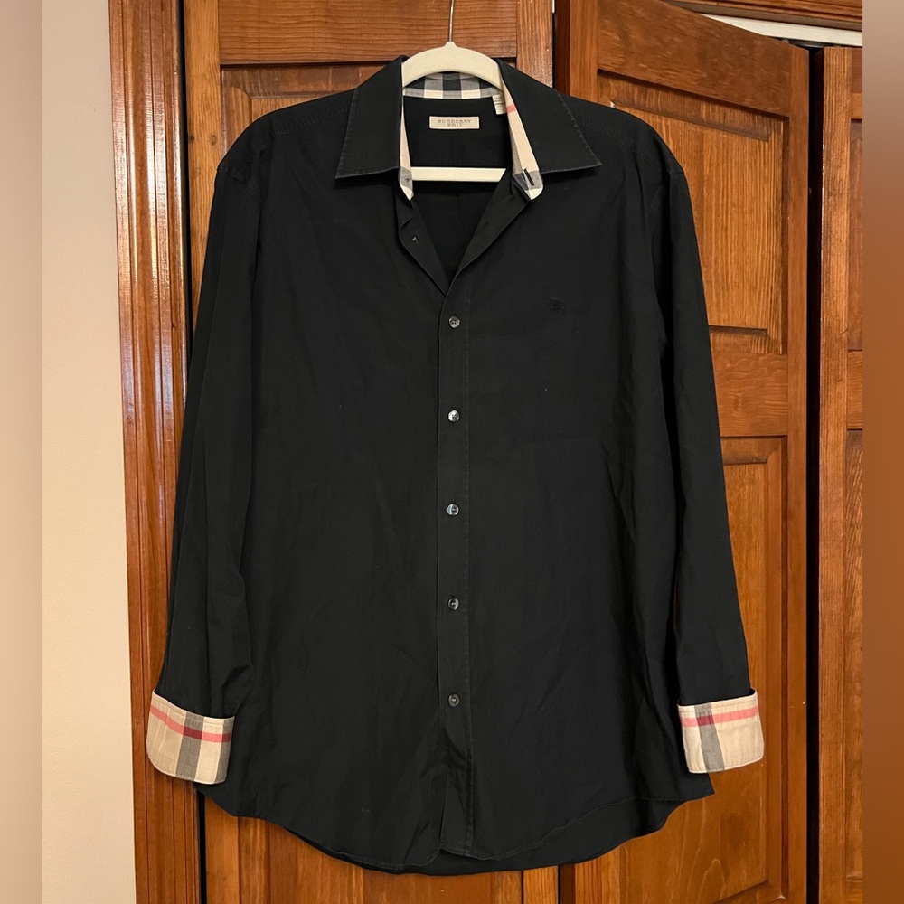 Burberry Black Shirt with Plaid Trim